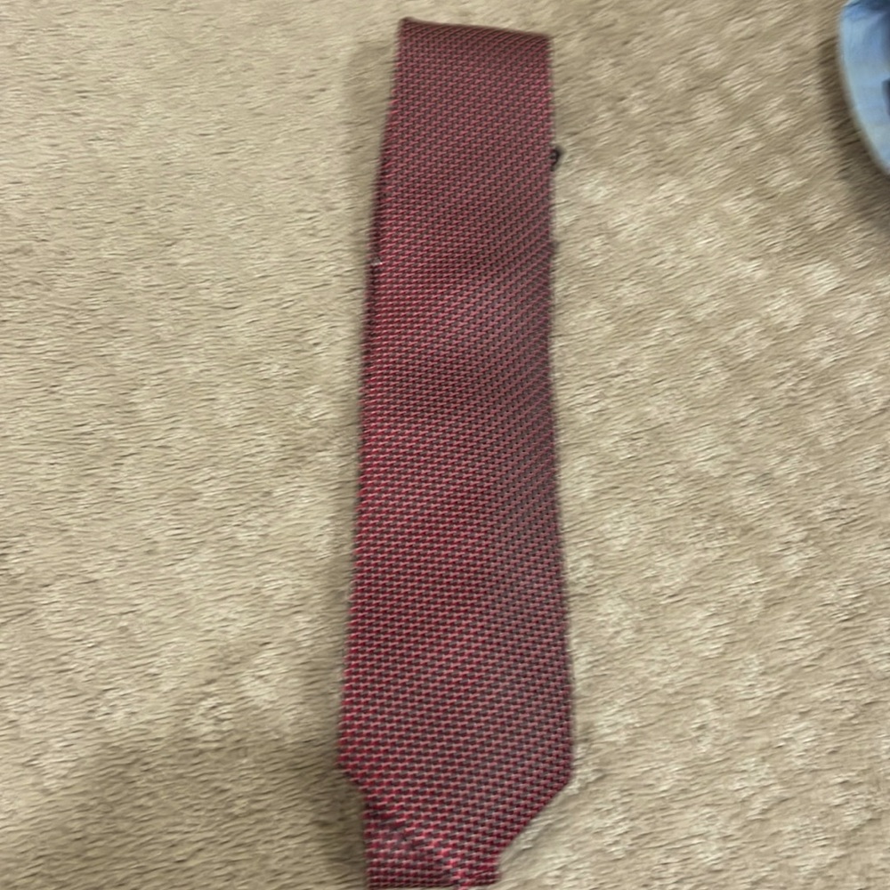 Saks Fifth Avenue red and black checkered patterned tie.